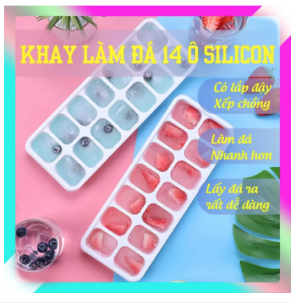Khay Làm Đá Khay Đá Silicon 14 Ô, Làm Đá Siêu Nhanh