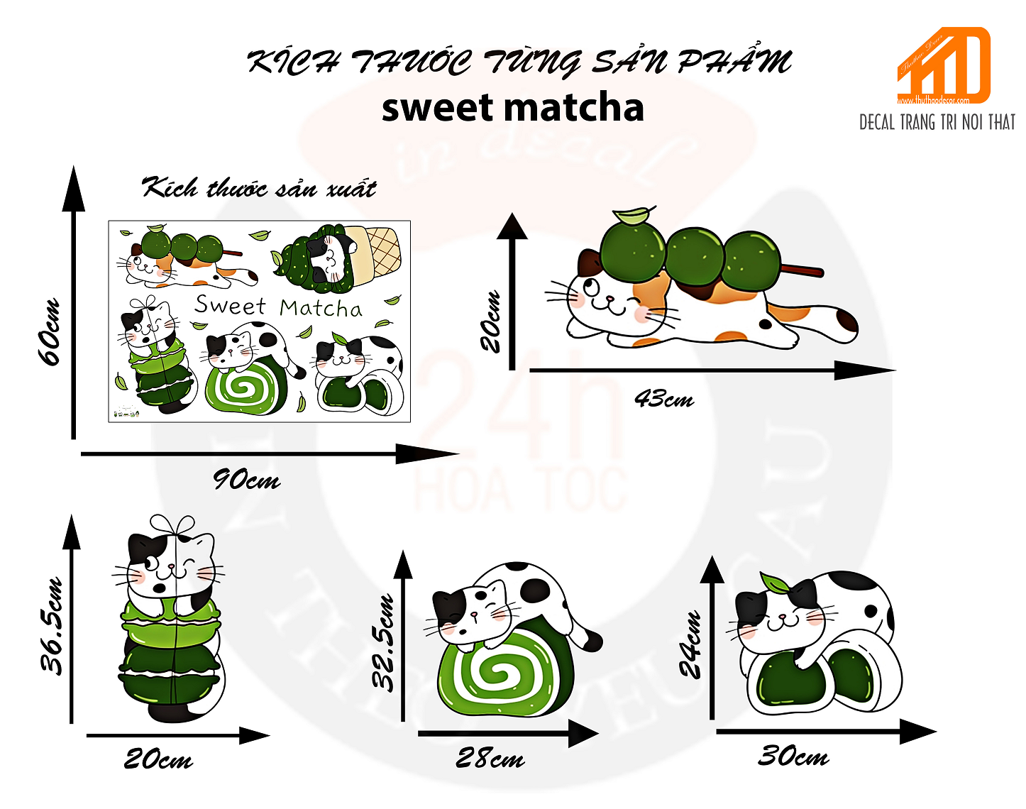 Decal dán tường MÈO MATCHA - Trang trí phòng bé - THUTHAODECOR
