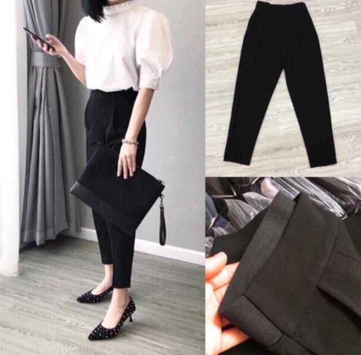 quần baggy nữ  vải sạn lưng chun chất co giãn