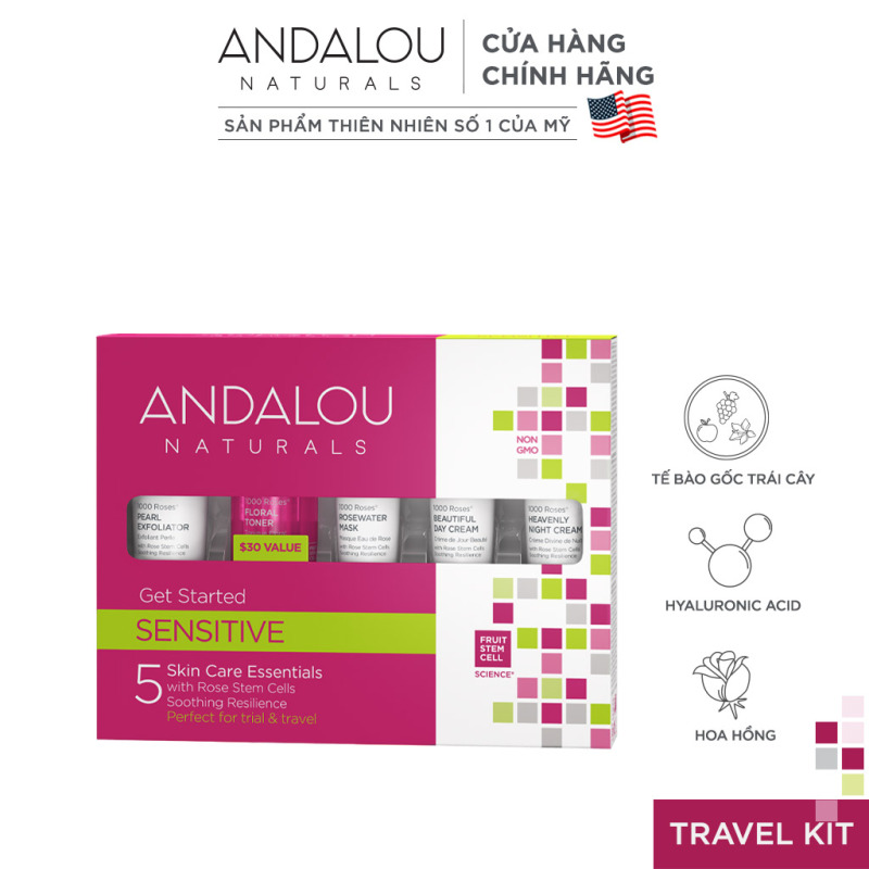 Bộ sản phẩm chăm sóc da nhạy cảm Andalou Naturals Sensitive 1000 Roses get Started Kit