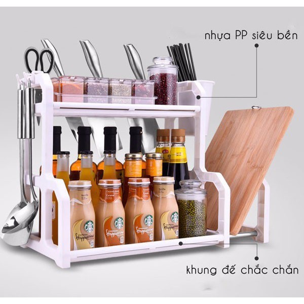 Kệ gia vị chữ h có khay để thớt