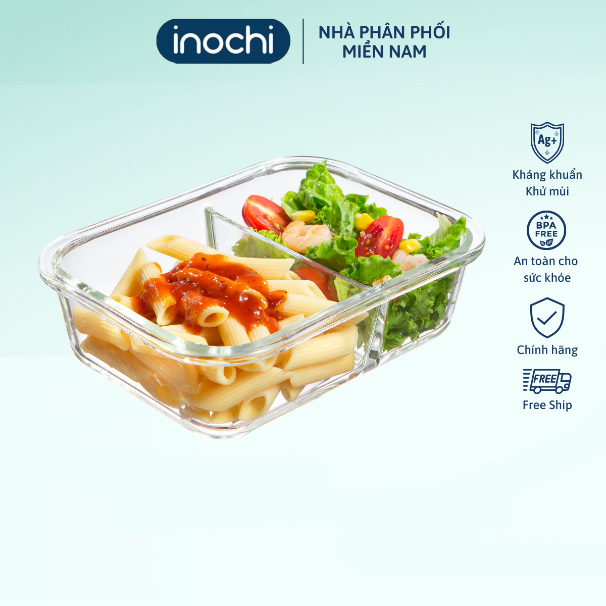 Hộp thủy tinh chữ nhật Nikko 1520 ml (2 ngăn)