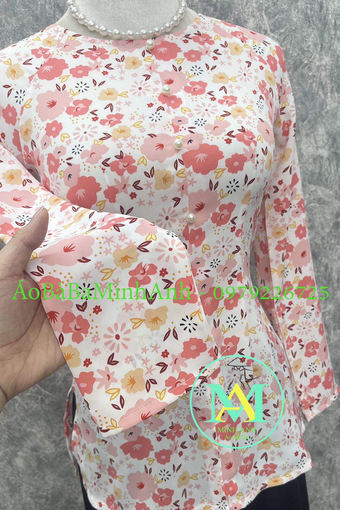 (ÁO LẺ) ÁO BÀ BA DÂY KÉO HOA ANH ĐÀO