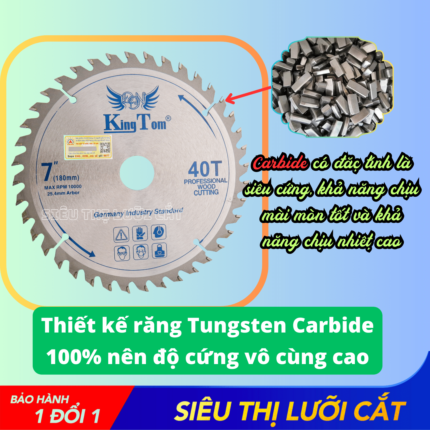Lưỡi Cưa - Lưỡi Cắt Gỗ 180-40 Răng KingTom - Chuyên Gỗ Có Đinh