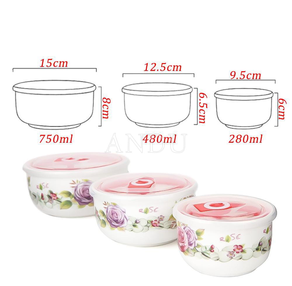 Bộ 3 Bát Sứ Có Nắp Đậy Hút Chân Không Cao Cấp