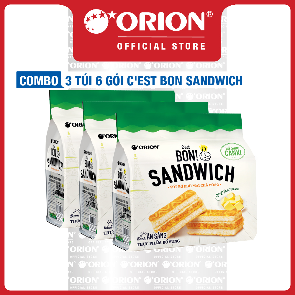 Combo 3 gói bánh ăn sáng C'est Bon Sandwich Sốt Bơ Phô Mai Chà Bông Orion (147G x 5)