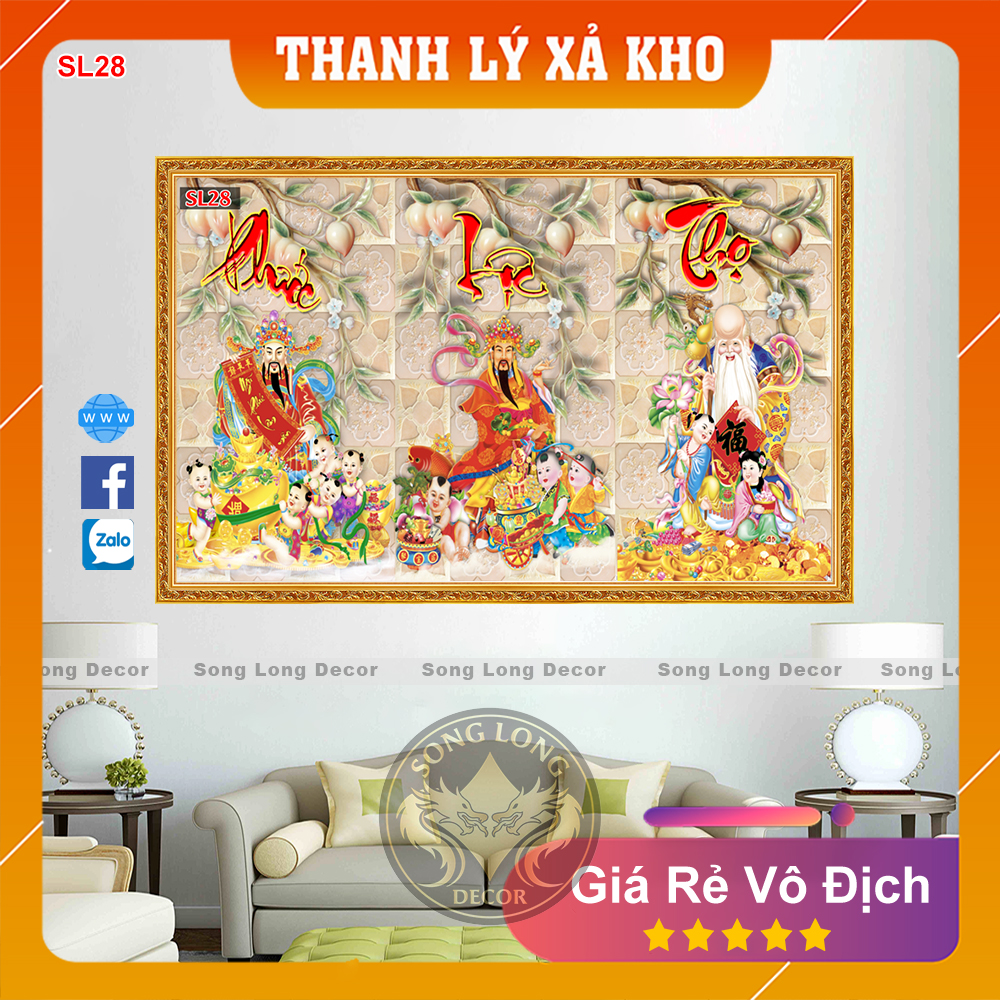 Tranh Dán Tường Phúc Lộc Thọ - SL28-Tranh 3d Tài Lộc- Song Long Decor