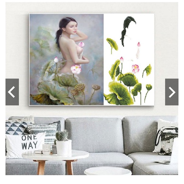 Tranh Đính Đá THIẾU NỮ (ĐÁ ABC CAO CẤP). Kích Thước: 72cm x 50cm