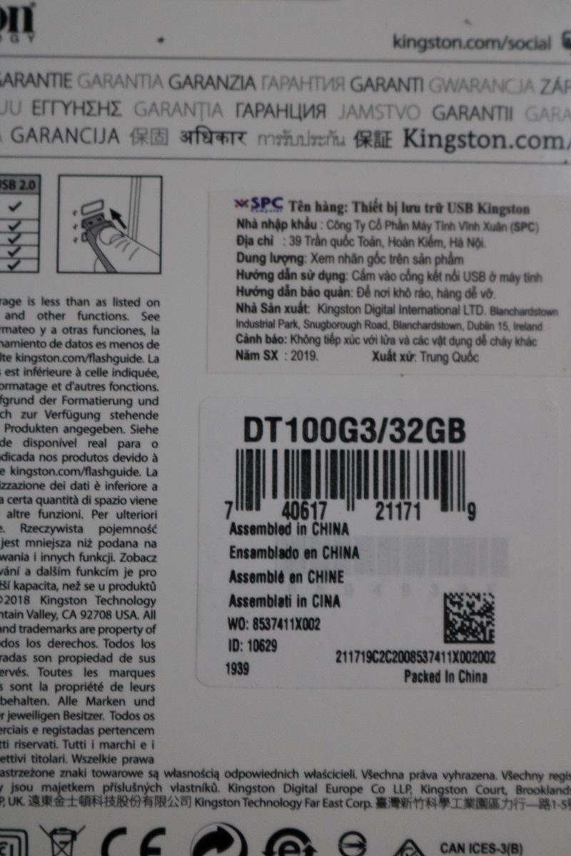 USB Kingston 32GB USB 3.0 (DT100G3/32GBFR) Tem SPC