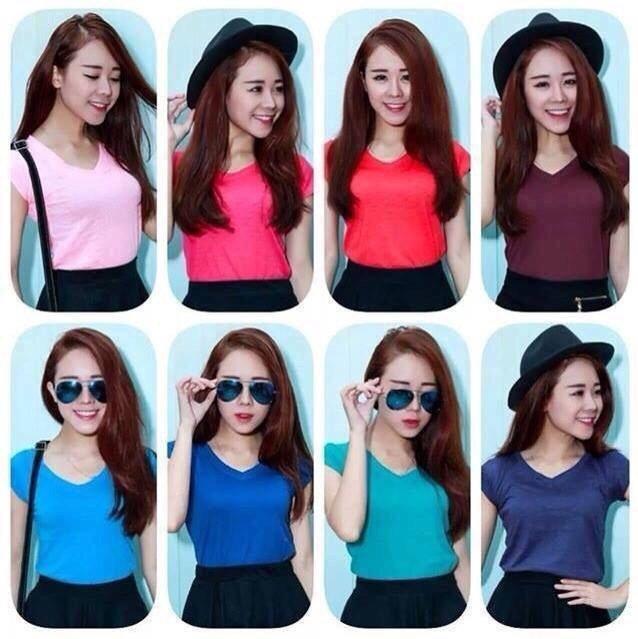 Áo thun trơn cổ tim nữ về đủ màu