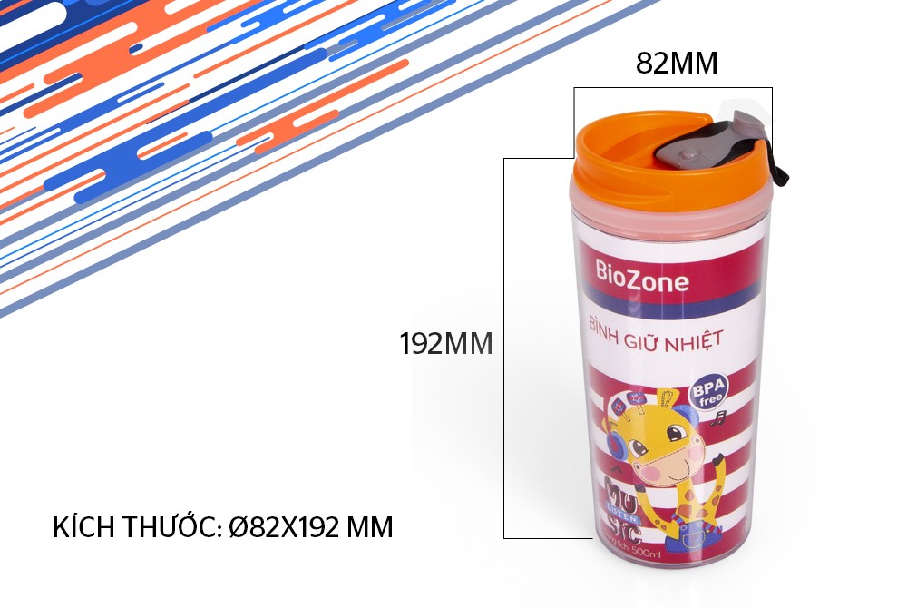 BÌNH GIỮ NHIỆT BIOZONE 500ML NẮP MÀU CAM