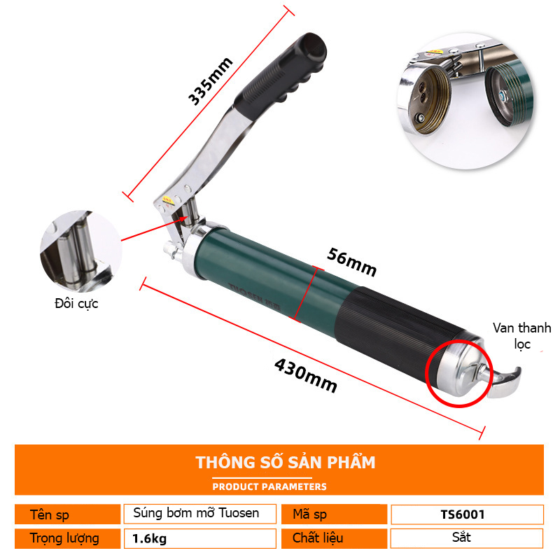 Thiết bị bơm mỡ bằng tay 600cc Tuosen - với 4 lựa chọn bình