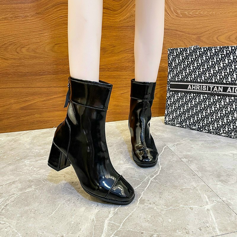 Halloween [Hoàn Tiền 15%]Giày bốt nữ  Boot nữ 5cm cổ cao kéo khóa sau 2 màu Trắng / Đen siêu xinh hà