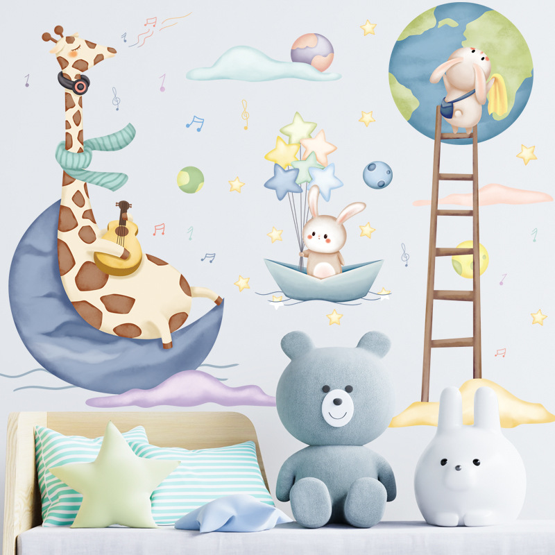 Decal dán tường cho bé huơu và địa cầu
