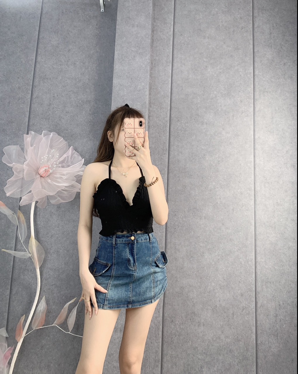 Áo yếm xốp cổ V viền bèo croptop cực xinh , chất thun xốp mềm mịn