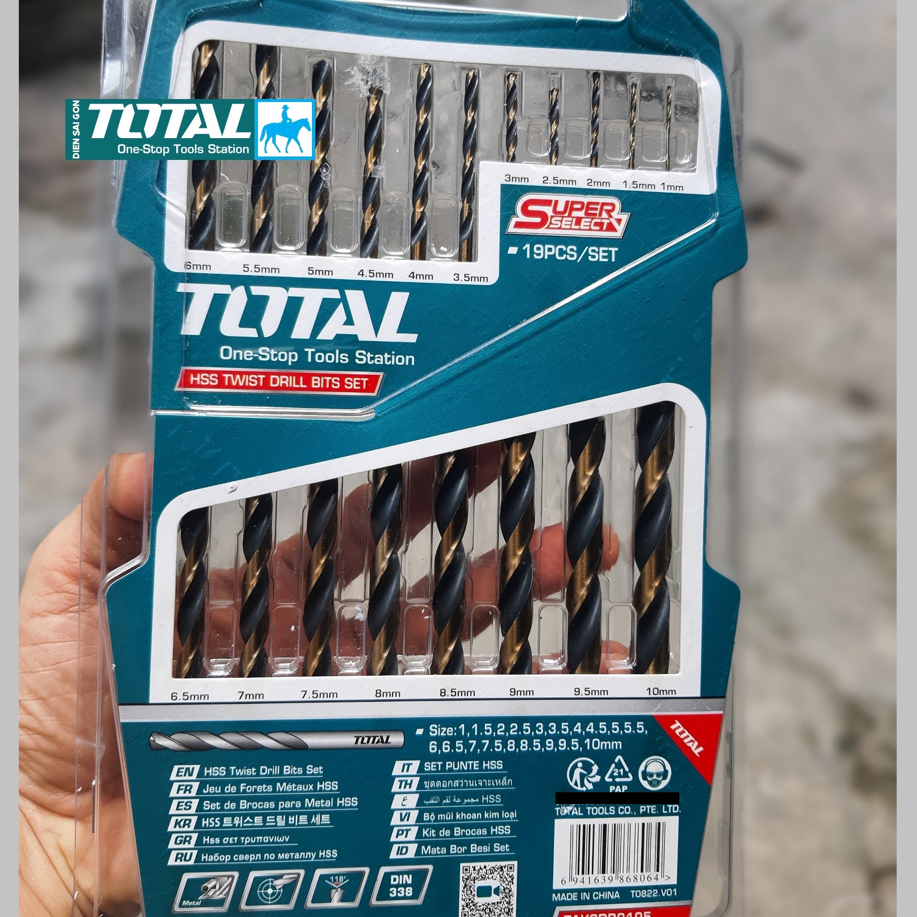 Bộ 19 mũi khoan kim loại khoan gỗ khoan sắt thép hss từ 1mm - 10mm total taksdb9195