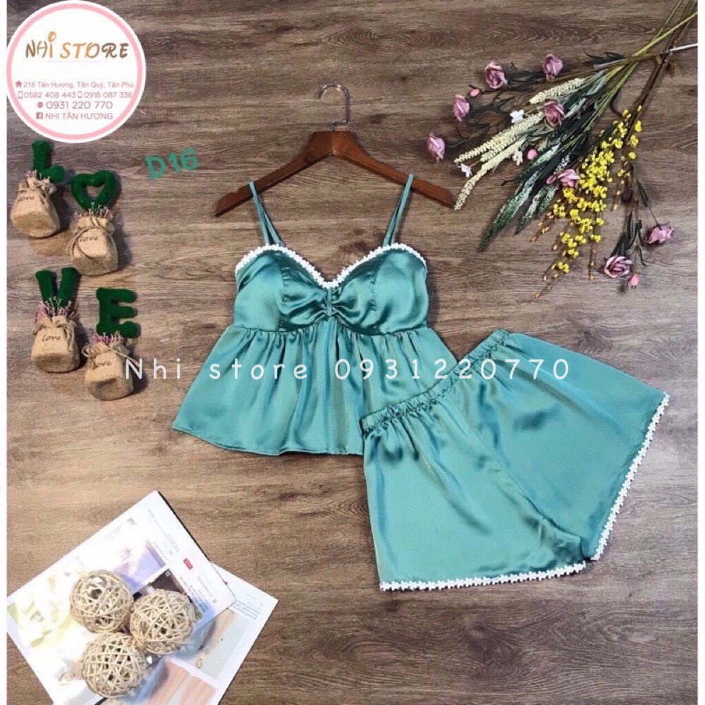 Bộ mặc nhà -bộ ngủ 2 dây cúp ngực quần ngắn phối ren sexy freesize dưới 57kg