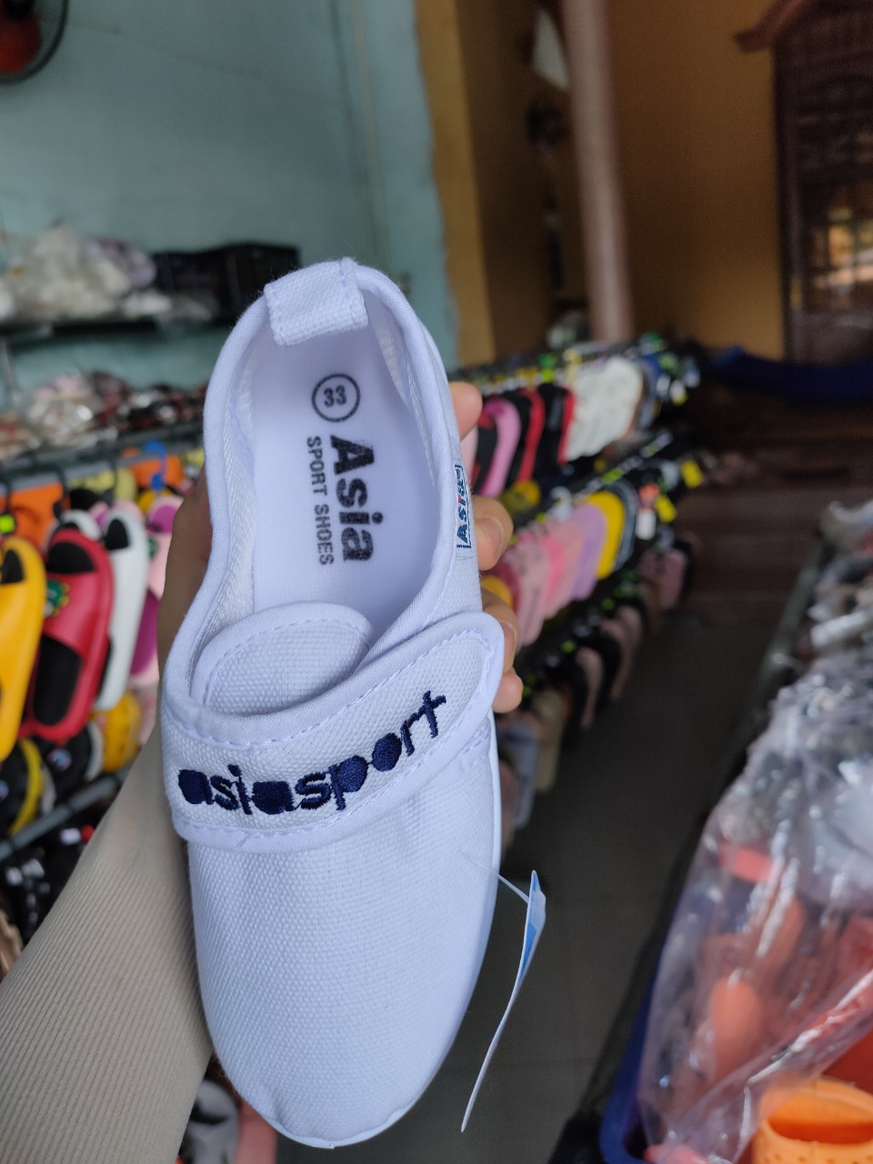 Giày Bata ASIA vải dán trắng bé trai/gái size 30-40
