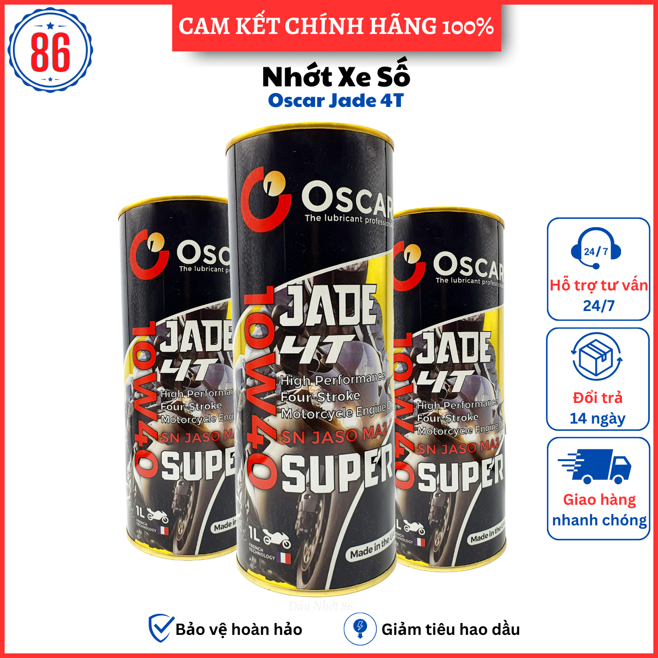 Nhớt full tổng hợp 10w40 xe số Oscar Jade 4T Super 1L- Sản xuất tại U.A.E(CHIẾT LẺ)