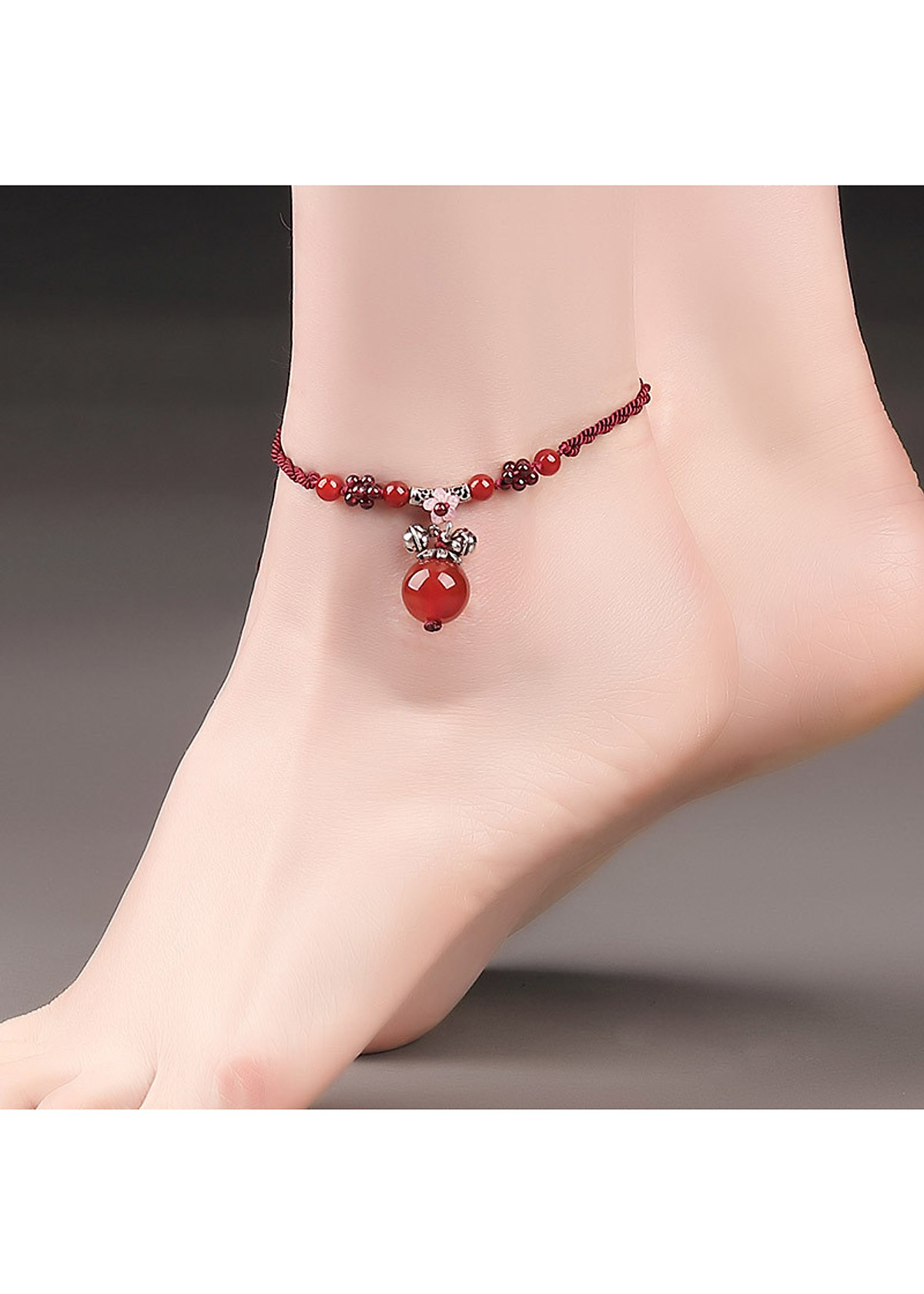Lắc chân mã não đỏ và bạc LC008