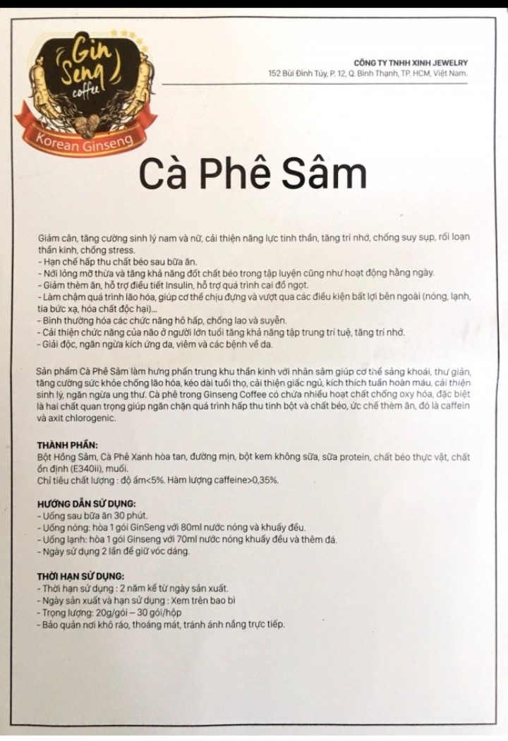 Thực Phẩm Giảm Cân - Cà Phê Sâm Ginseng