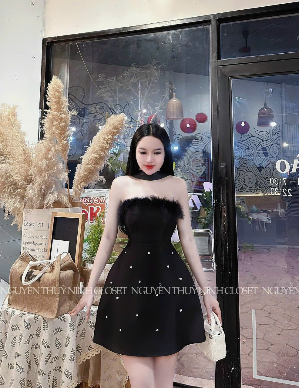 [one size dưới 54kg tùy chiều cao] váy đầm nữ đầm tapta phối lông đính cườm ( có lớt có mút ngực )