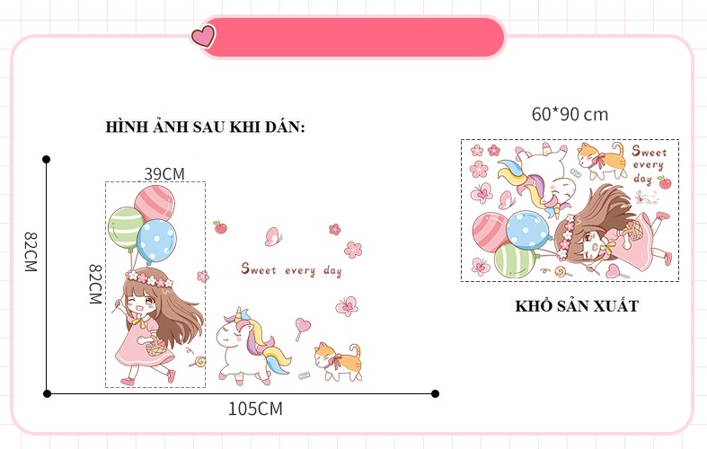 [HCM]Decal dán tường BÉ GÁI BÓNG BAY - Trang trí phòng bé - THUTHAODECOR
