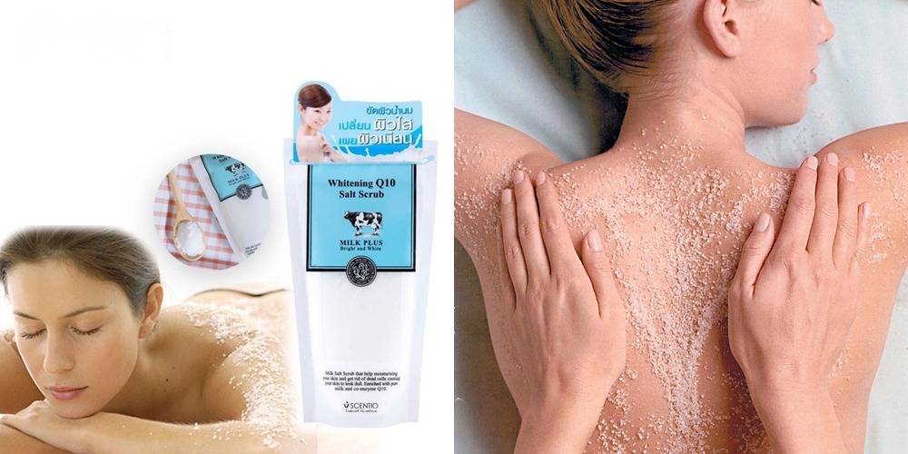 Muối Bò Scentio Milk Plus Whitening Q10 Salt Scrub 300g  Trắng Da , Tẩy Tế Bào Chết