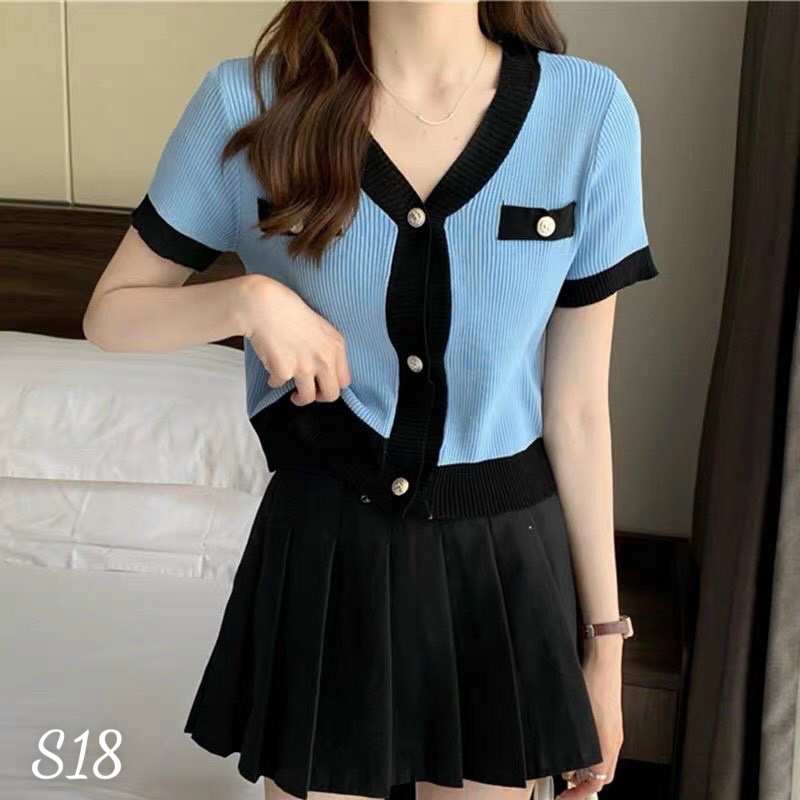 Áo thun nữ borip viền nút croptop S18