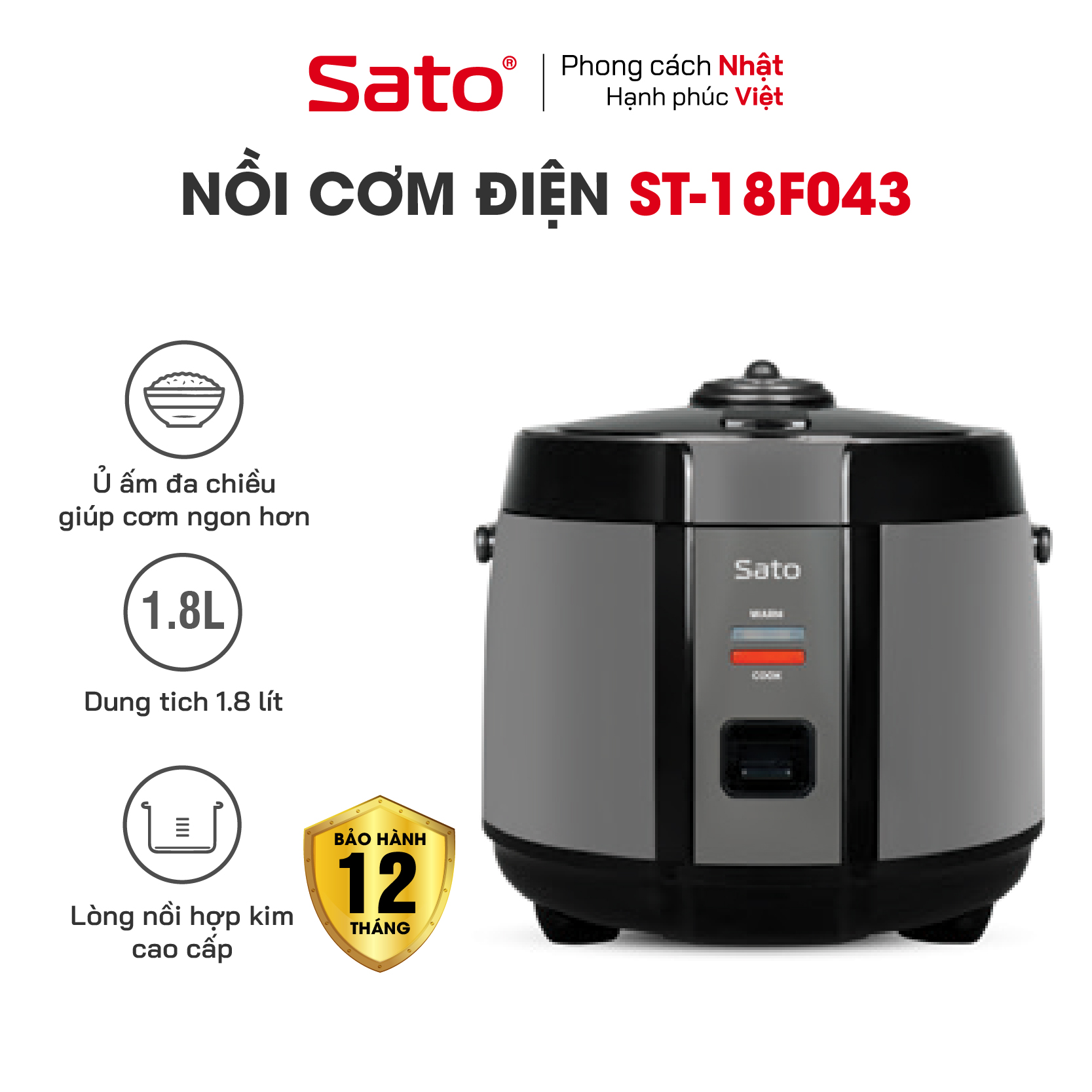 Nồi cơm điện 1.8L Sato 18F043