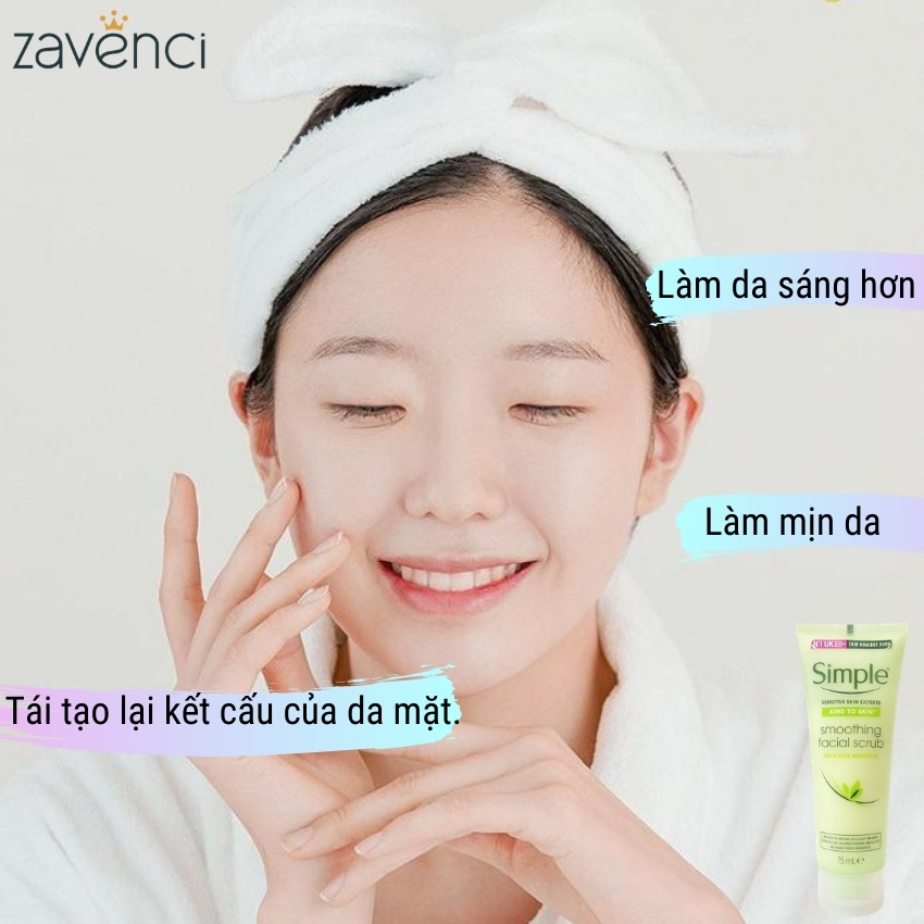 Tẩy tế bào chết da mặt simple ZAVENCI Kind To Skin Smoothing Facial Scrub (75ml)