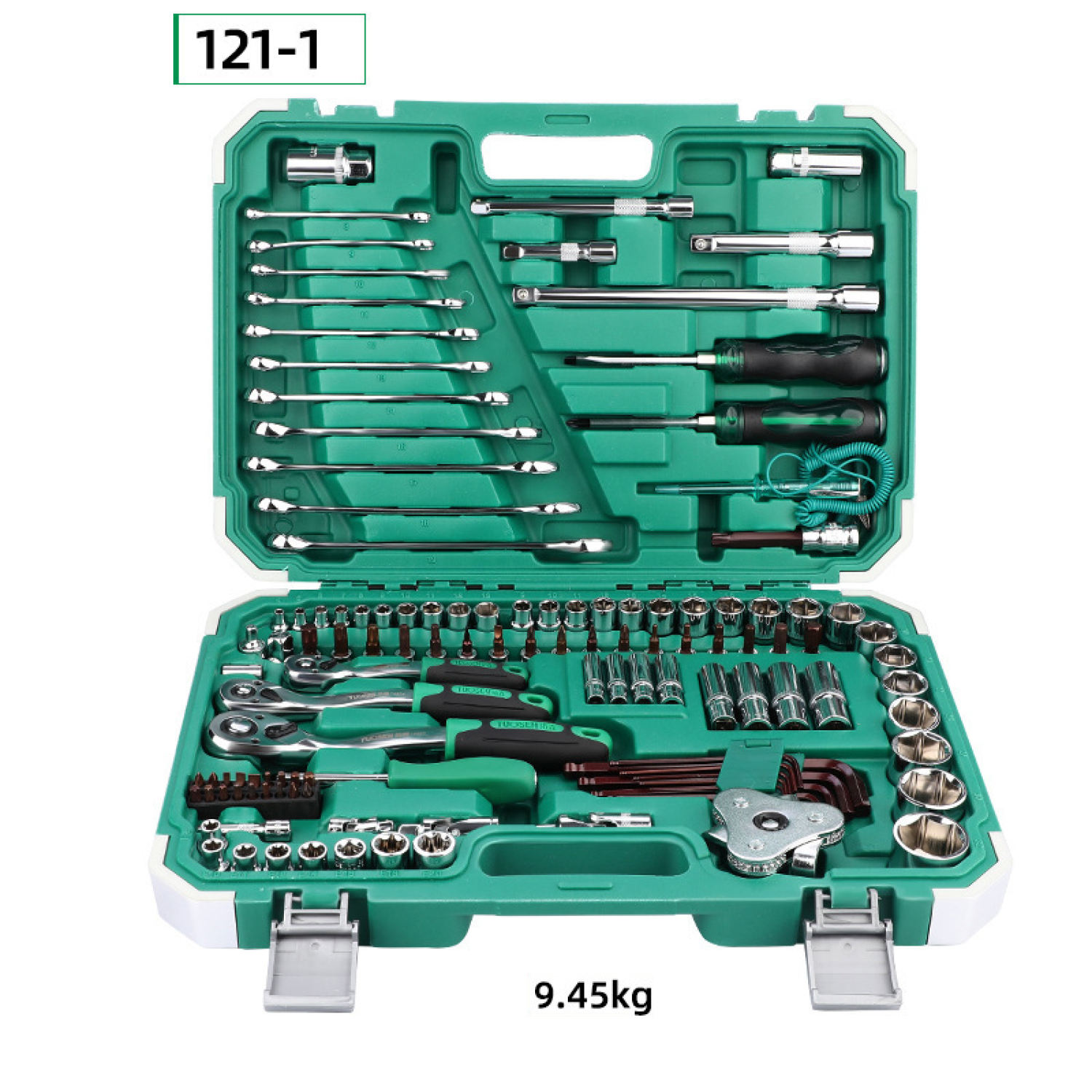 4 bộ dụng cụ xiết mở ốc hoàn chỉnh chính hãng TUOSEN, gồm các bộ: 61 chi tiết, 82 chi tiết, 94 chi tiết và bộ 121 chi tiết