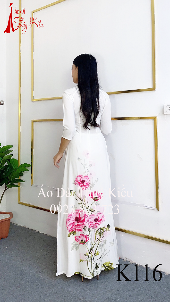 Áo dài trắng hoa hồng K116 Thúy Kiều may sẵn nữ áo dài cách tân mềm mại co giãn áo dài truyền thống áo dài giá rẻ