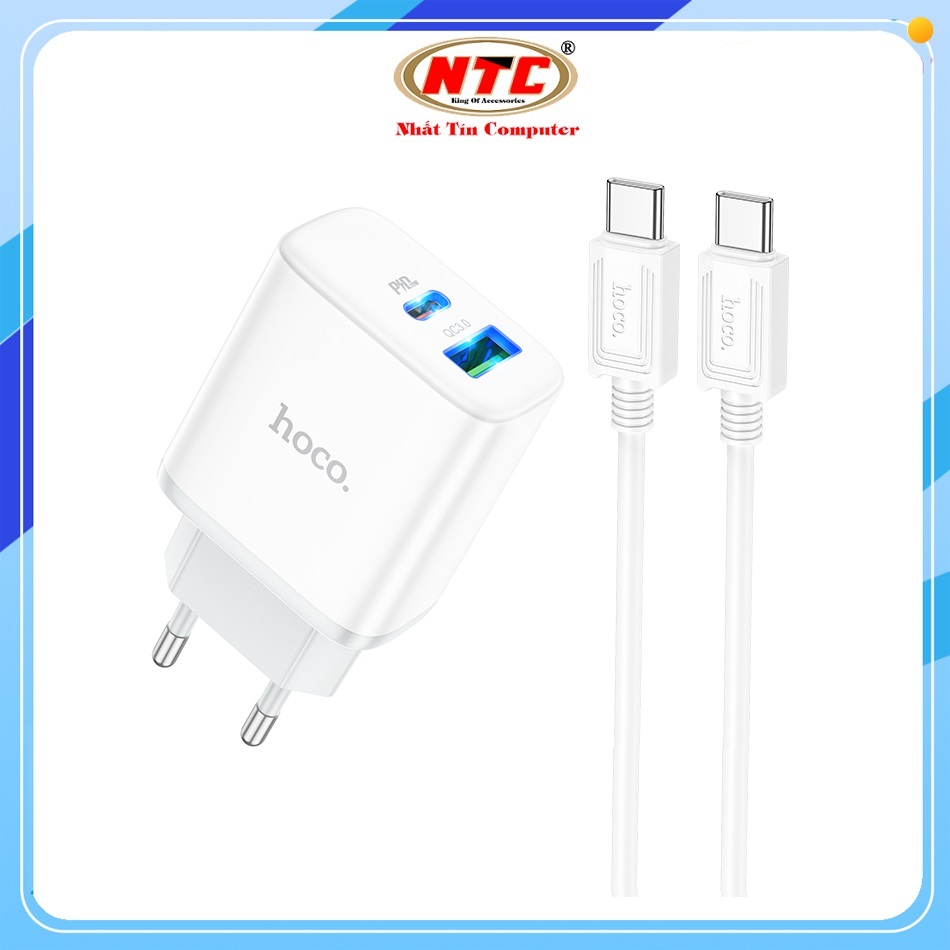 Bộ sạc nhanh cho iph 15 hoco c105a 2 cổng usb qc3.0 22.5w kèm cáp typec to typec pd 20w - nhất tín computer