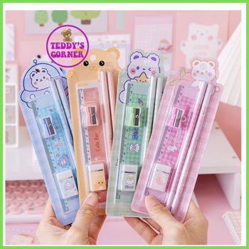 [ Sale Lớn] Bộ Combo Học Tập Xinh Xắn ( 2 bút chì, 1 cục gôm, 1 thước, 1 đồ chuốt)