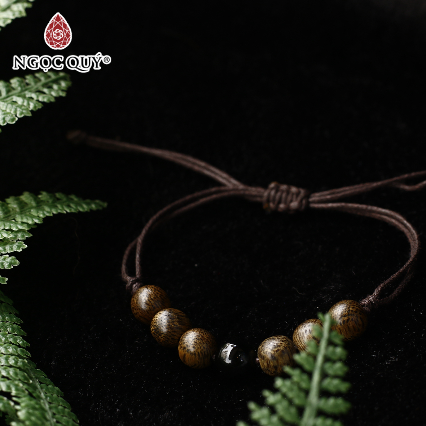 Vòng trầm tốc thắt dây phối đá obsidian - Ngọc Quý Gemstones