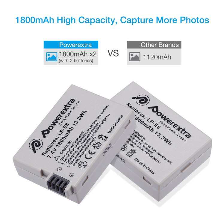 Combo 2Pin/1 Sạc LP-E8 cho máy ảnh Canon EOS 550D/ 600D/ 650D/ 700D.