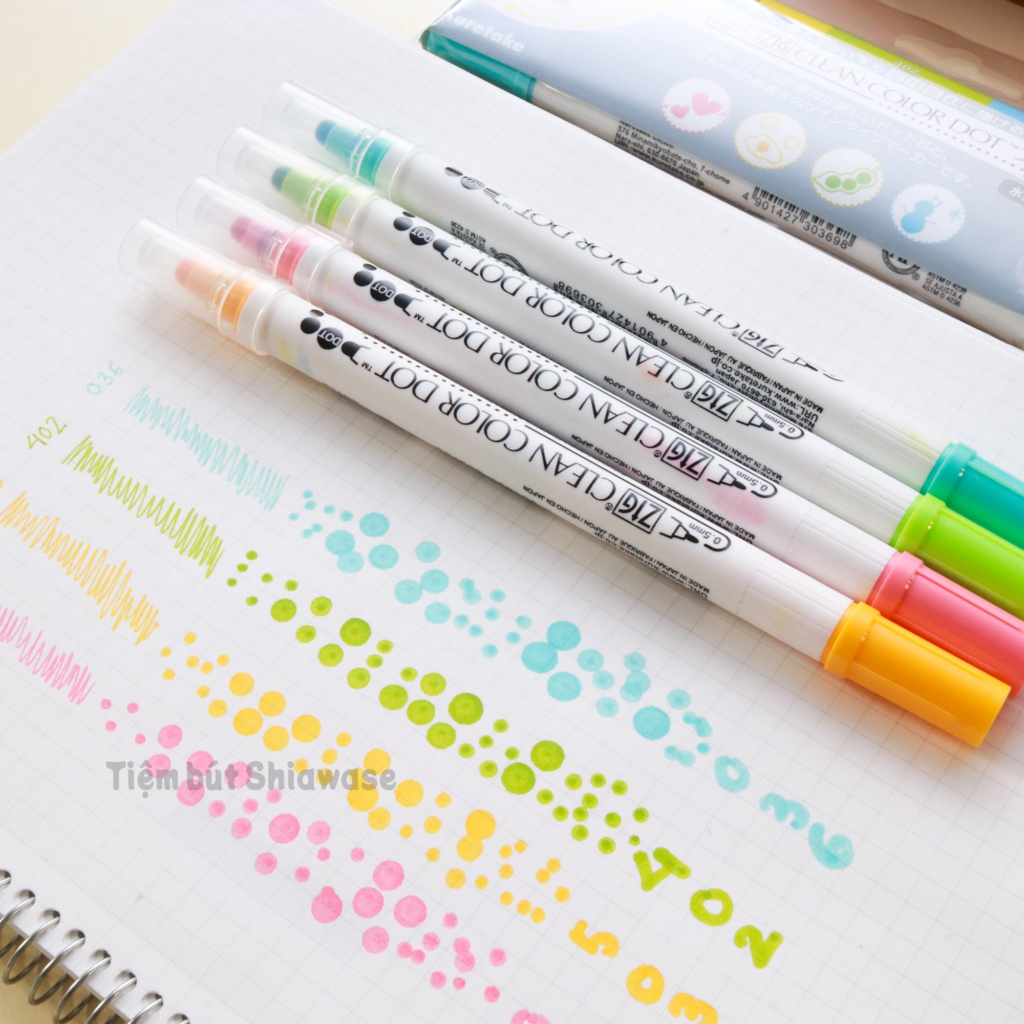 Bút màu nước kuretake zig clean color dot 2 đầu - set 4 màu