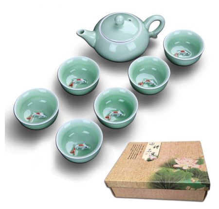 Bộ tách trà cá 3d đá ngọc xanh siêu đẹp siêu sang - bộ ấm chén ngọc 3d gồm 1 ấm và 6 tách uống trà- ấm pha trà nhật - tách hãm trà - ấm hãm trè - tách hãm trà