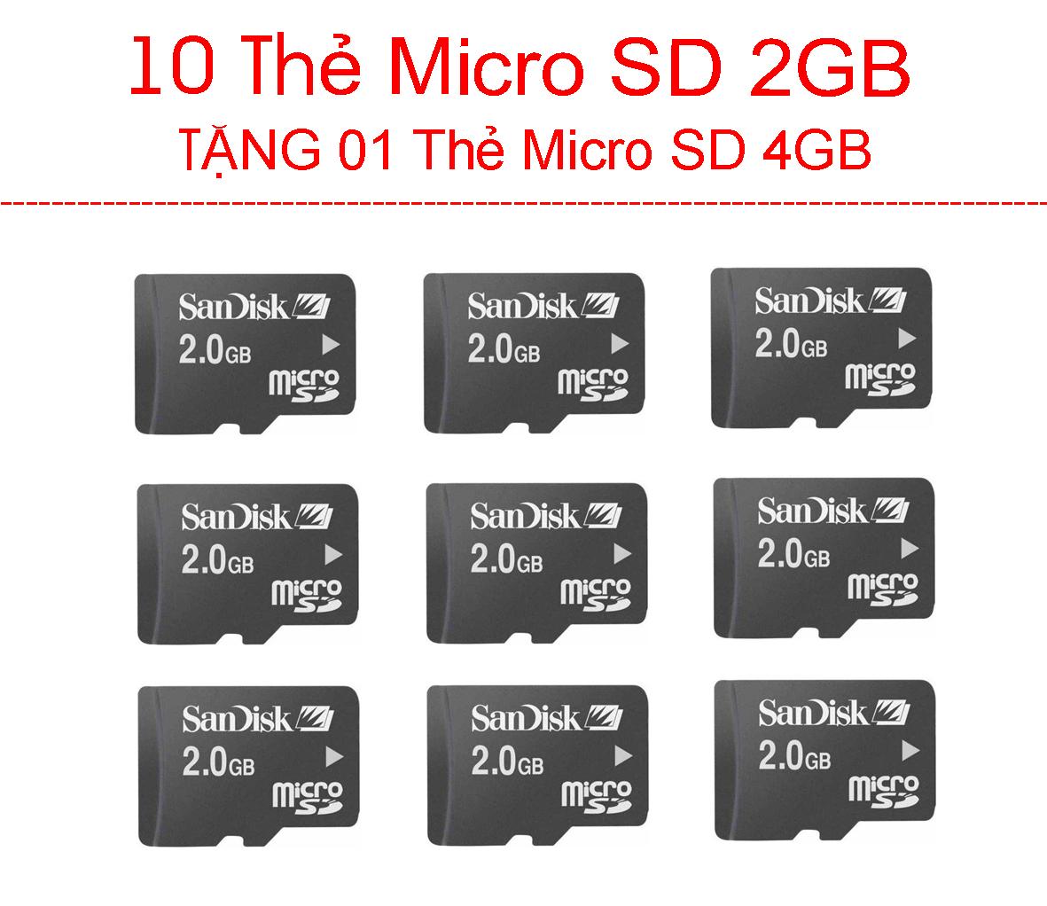 Combo 10 Thẻ Micro SD 2GB Tặng 01 thẻ Micro SD 4GB