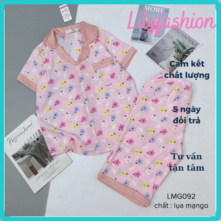 Đồ Bộ Nữ Pijama bộ mặc nhà mùa hè Lụa Mango cao cấp tay cộc quần lửng