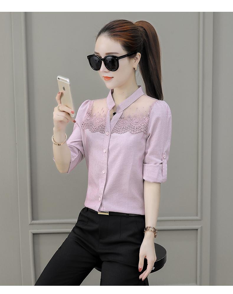 Áo sơ mi nữ cổ trụ phối ren cao cấp