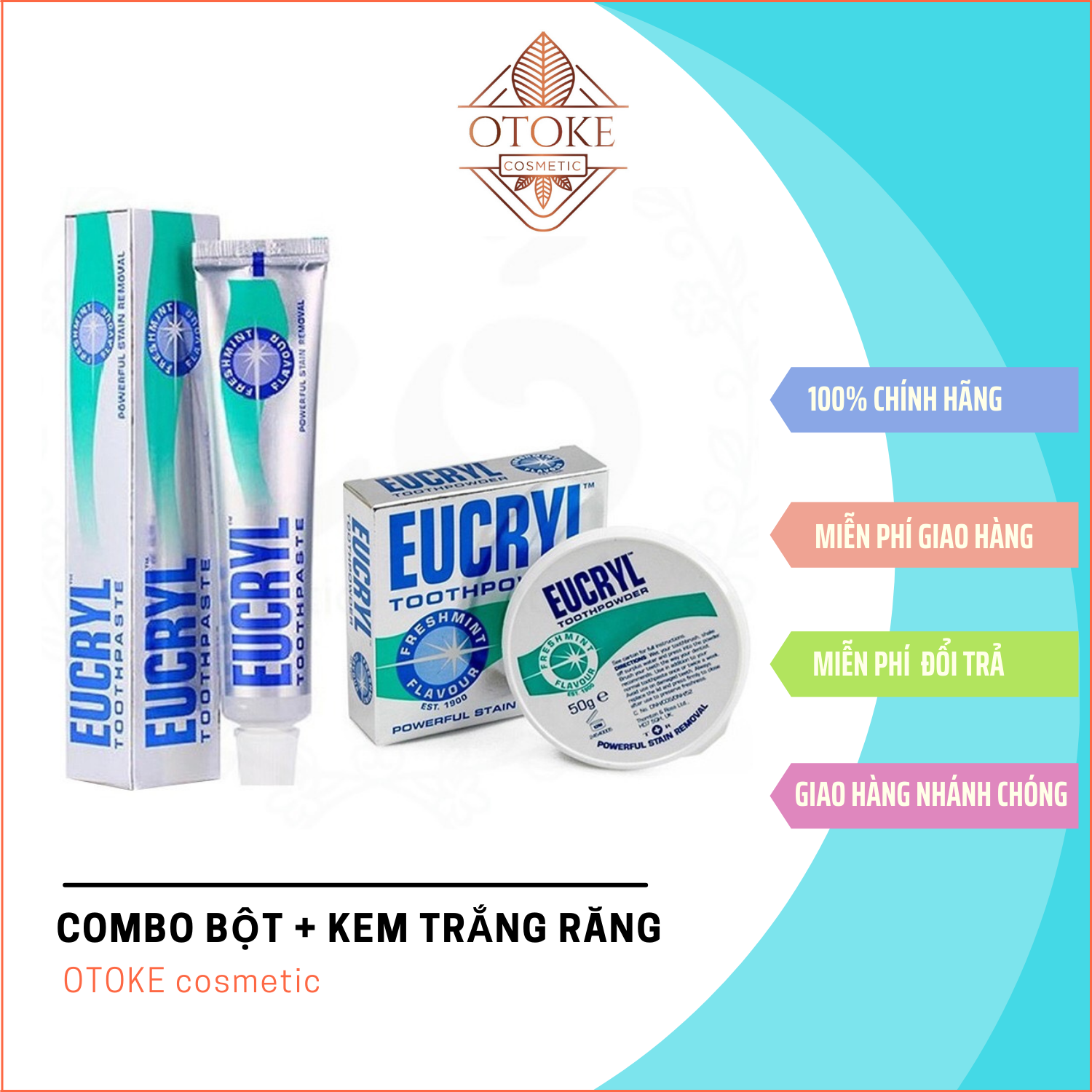 Combo kem đánh trắng răng Eucryl + Bột tẩy trắng Eucryl