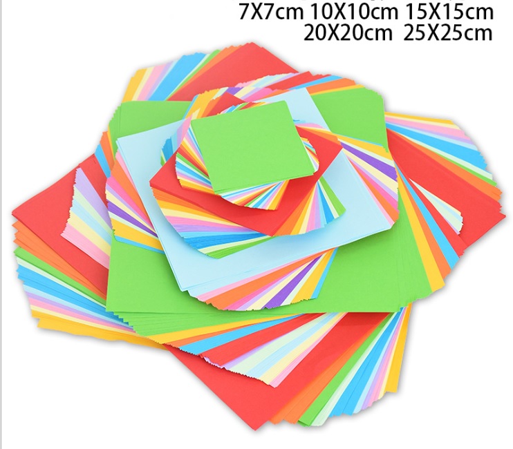 Giấy Gấp Origami 10 Màu 100 Tờ 2 Mặt Màu Kích Thước 7x7cm,10x10cm,15x15cm