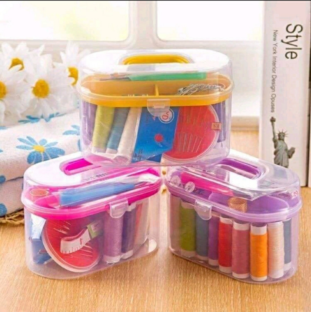 Bộ Kim Chỉ Khâu Vá Đa Năng Hộp Kim, Chỉ, Kéo, Kim Băng, Thước Dây