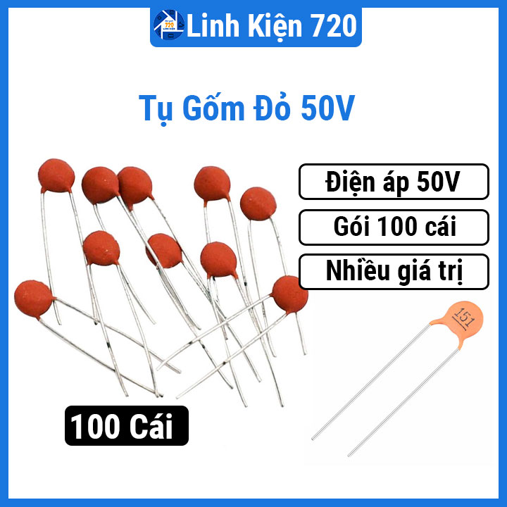 Gói 100 con tụ gốm đỏ 50v nhiều giá trị