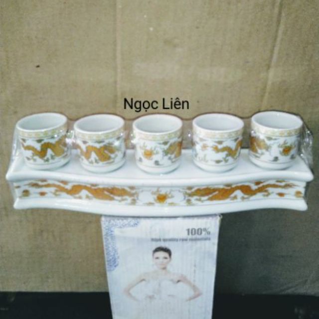 BỘ 3 - BỘ 5 LY MEN SỨ TRẮNG RỒNG
