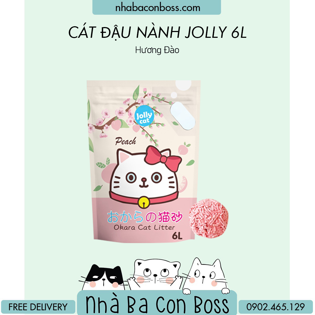 [Cát Đậu Nành] Cát Vệ Sinh Cho Mèo Jolly Bao 6L