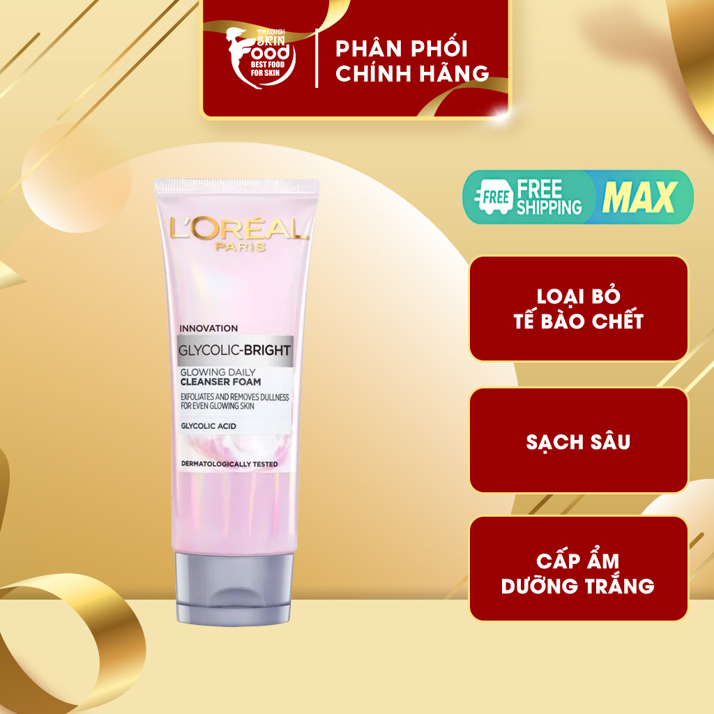 Sữa Rửa Mặt Sáng Da L'oreal Glycolic-Bright Glowing Daily Cleanser Foam 100ml