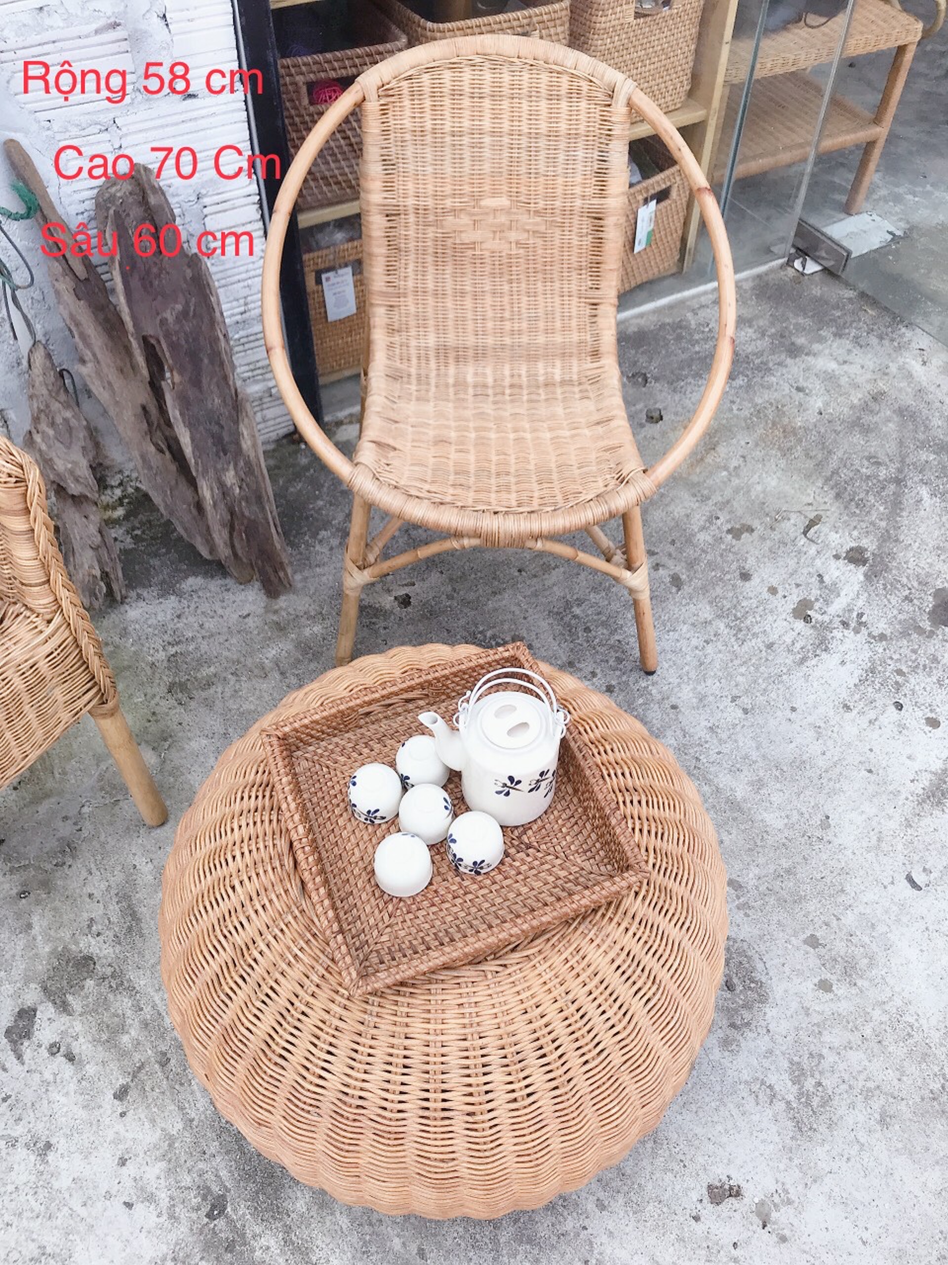 Bàn Trà Mây Các Kích Thước Phong cách Vinage Boho Siêu Xinh Xắn Decor Trang Trí Nhà Cửa Phòng Bé, Phòng Khách, Ban Công